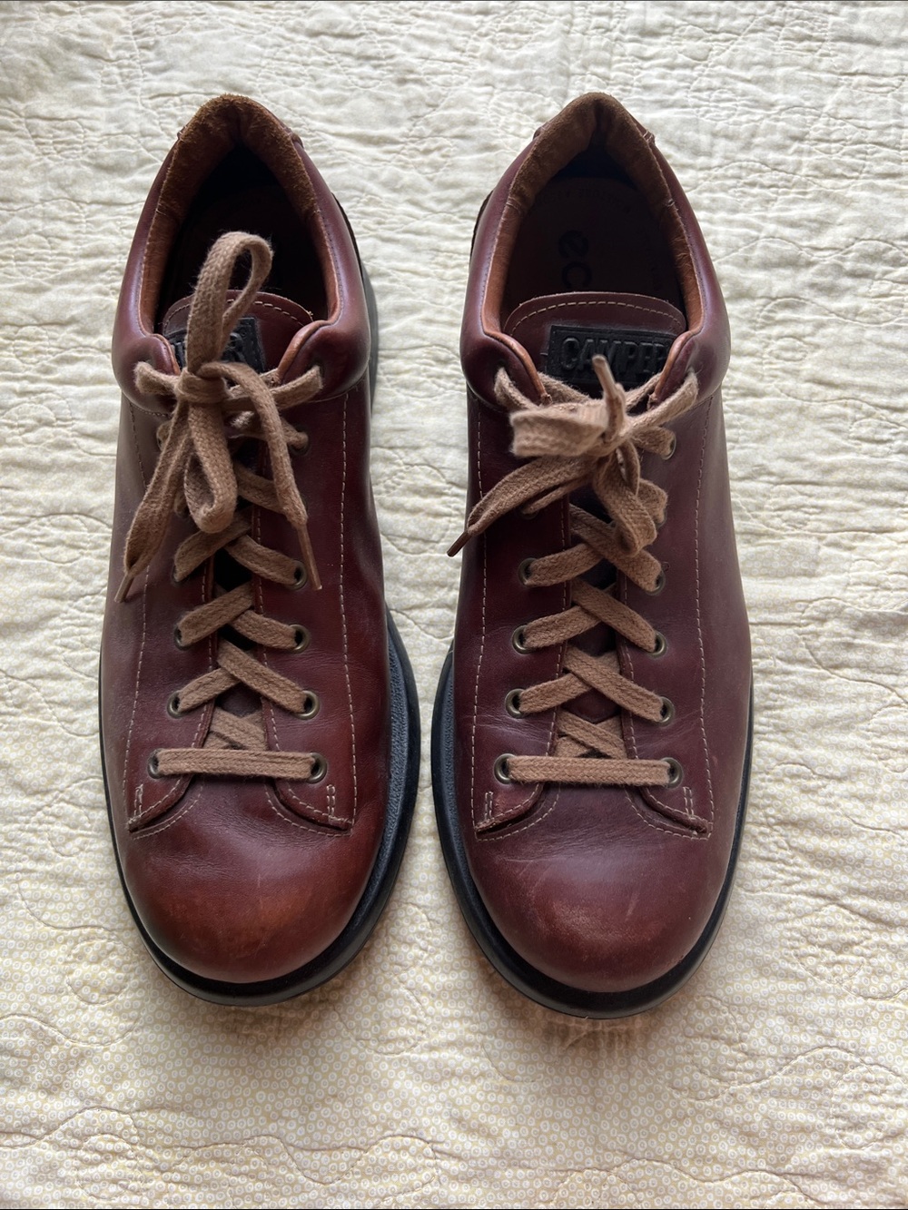 Ecco Men's Leather Campers in Dark Brown with Tan Laces